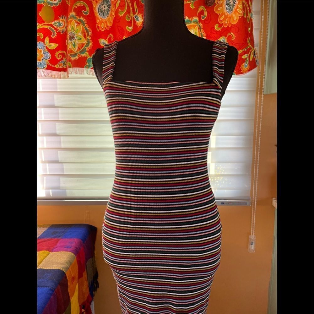 Popular 21 Multi striped knit rib tankdress Sz l